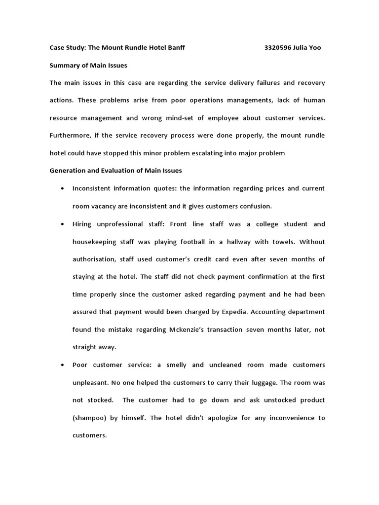 Service Failures at Mount Rundle Hotel | PDF | Credit Card | Operations ...