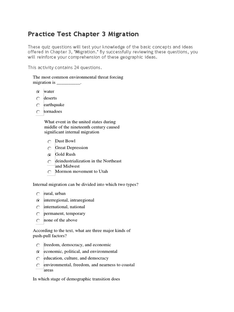 Migration Concepts Practice Test | PDF | Immigration | Immigration To ...