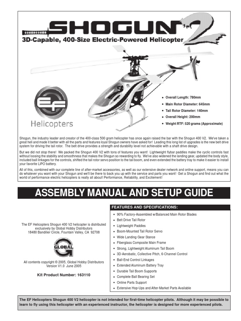 Shogun 400 v2 Manual - 163110 | PDF | Helicopter Rotor | Battery Charger