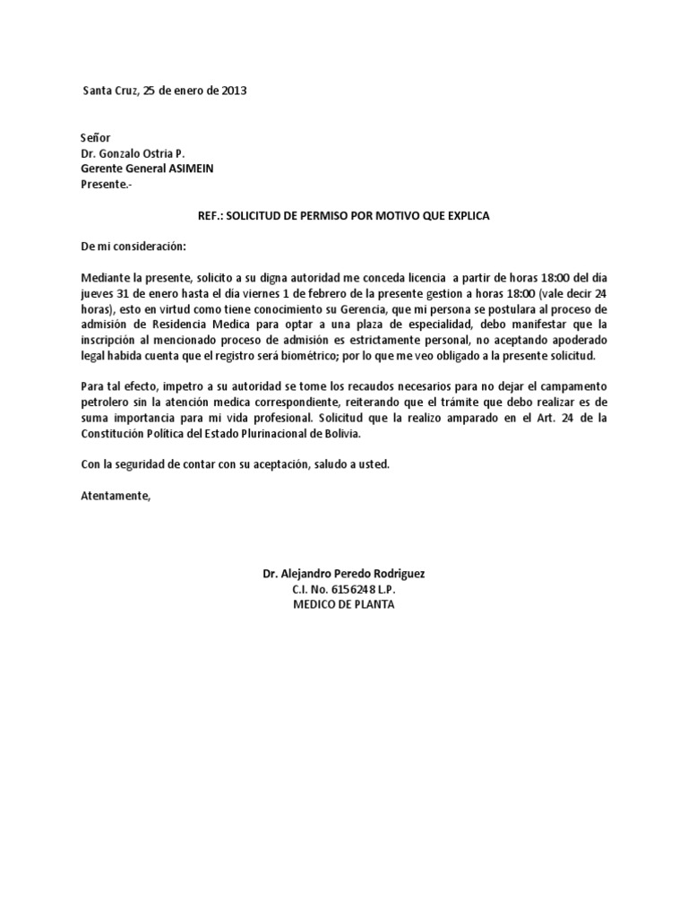 Modelo de carta para permiso de salida