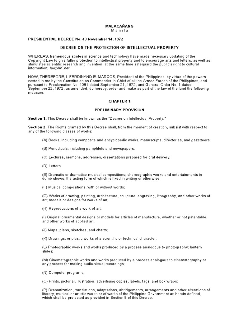 Presidencial Decree No. 49 | PDF | Assignment (Law) | Copyright