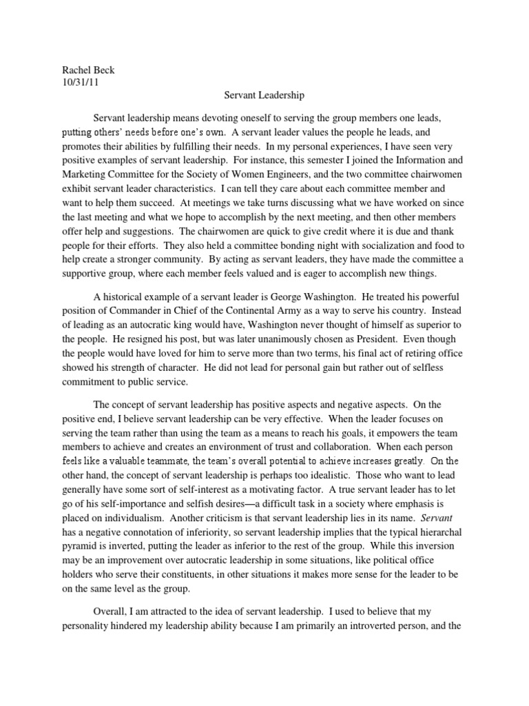 Opinion on the concept of servant leadership image