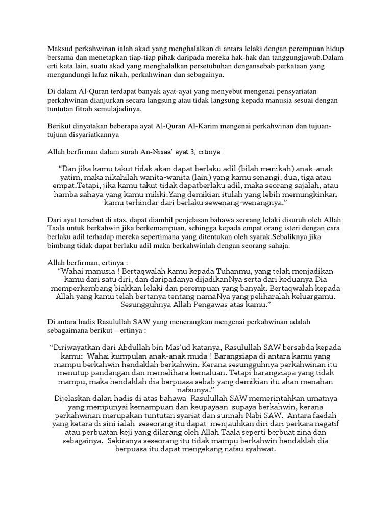 Dalil Dan Hadis Tentang Tuntutan Asas Perkahwinan Dalil Dan Hadis Tentang Tuntutan Asas Perkahwinan