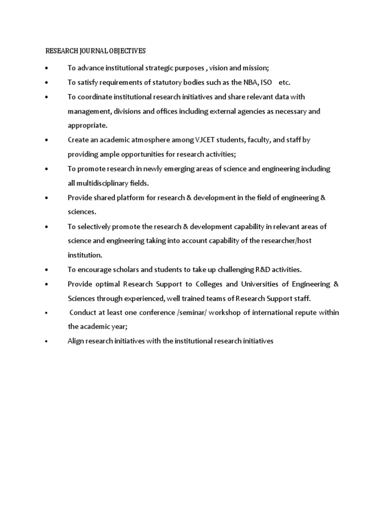 VJCET Research Journal Objectives | PDF