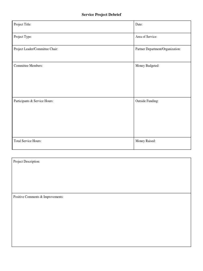 Service Project Debrief Template | PDF