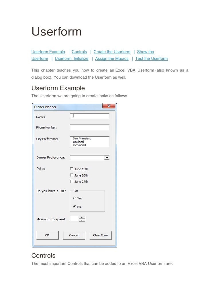 Userform Example | Visual Basic For Applications | Microsoft Excel
