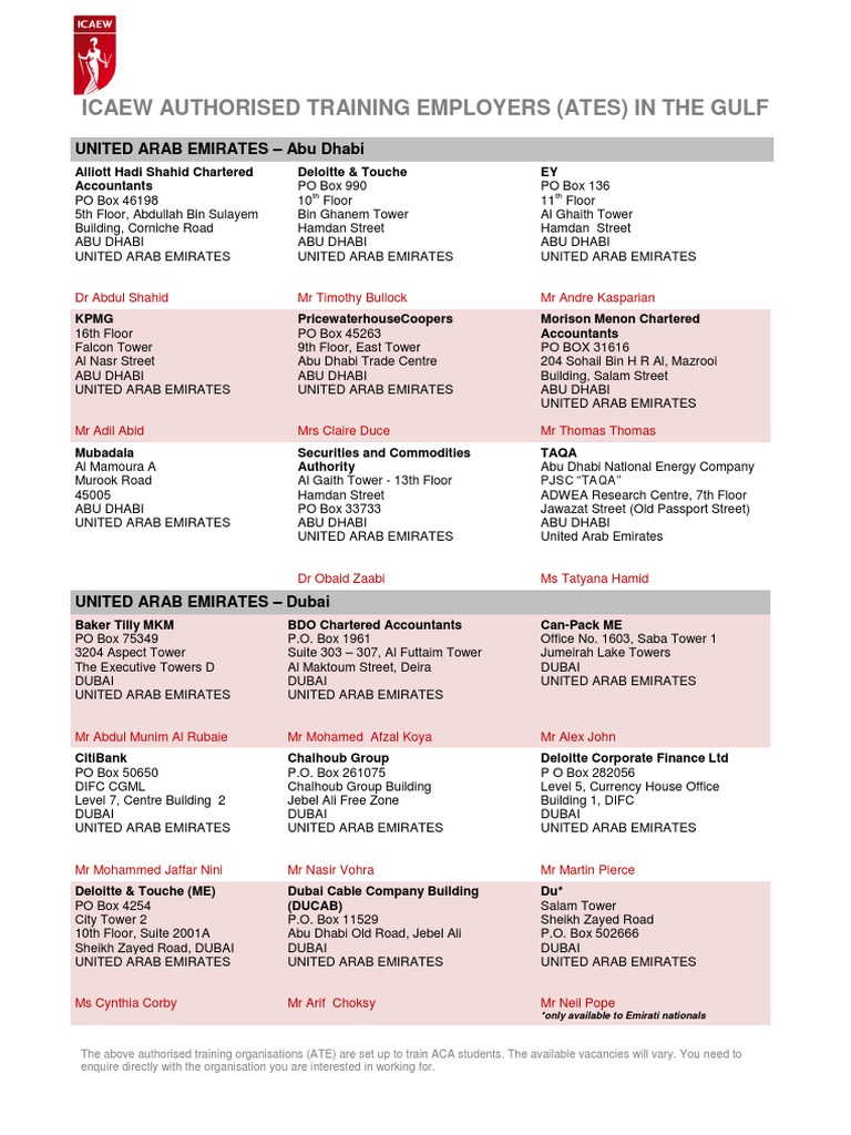 ICAEW Approved Training Employers in UAE | PDF | Dubai | Companies