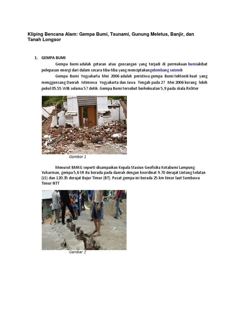 Kliping Bencana Alam Gempa Bumi Tsunami Gunung Meletus Banjir Dan Tanah Longsor