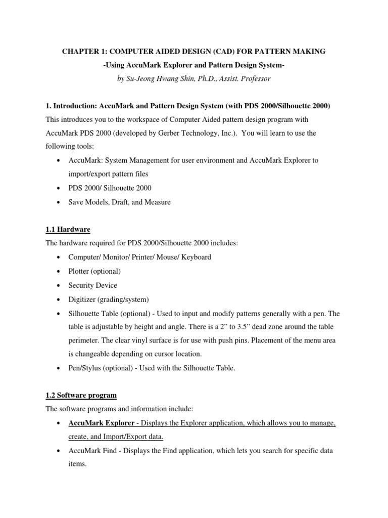 CH 1 PDS and AccuMark - Gerber Pattern Design 2000 - 1 | PDF | Menu ...