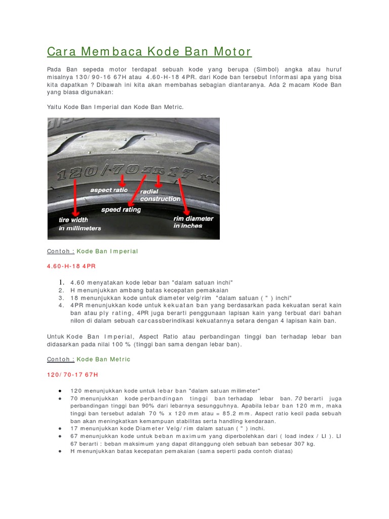 Cara Membaca Kode Ban Mobil & Motor | PDF