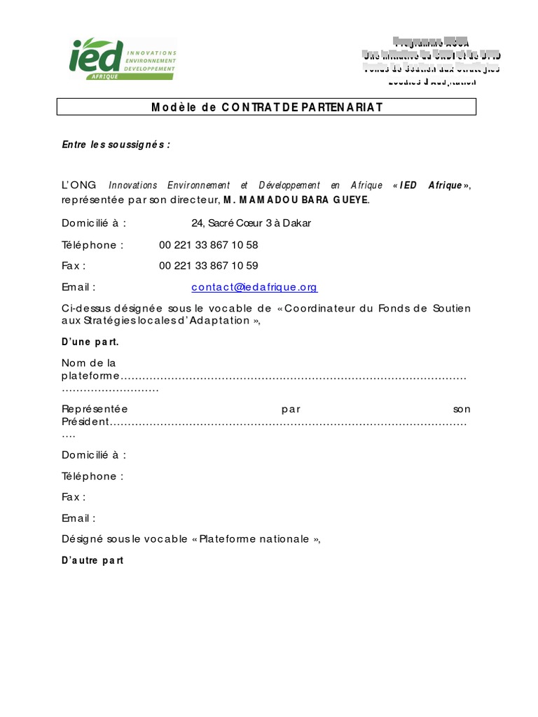 Modele de Contrat de Partenariat PDF
