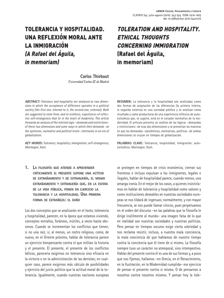 Thiebaut - Tolerancia y Hospitalidad PDF | PDF | Tolerancia | Teoría de ...