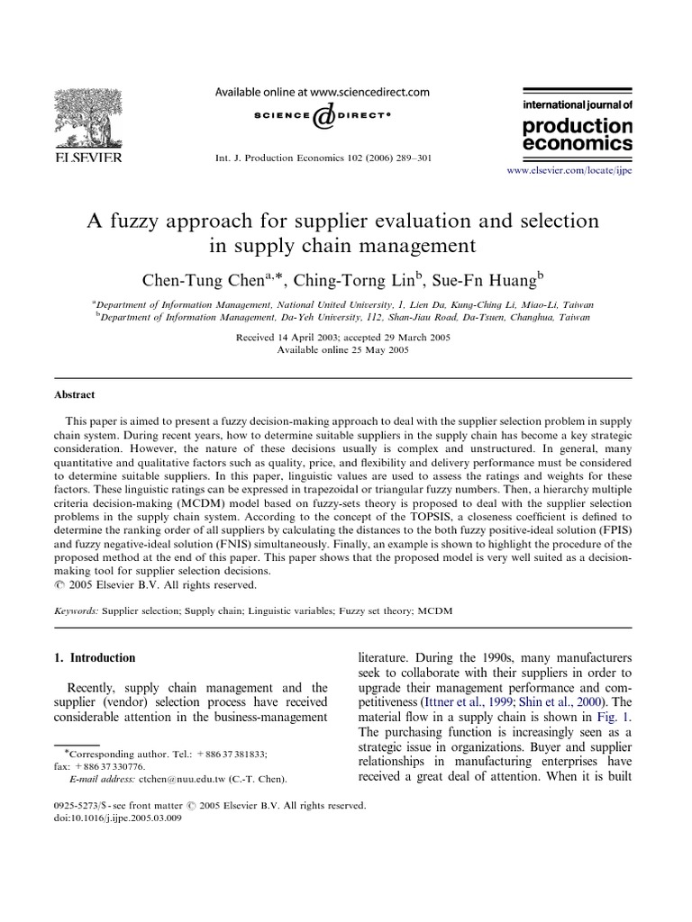 Supply Chain Article PDF Fuzzy Logic Supply Chain Management
