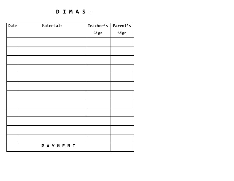 Dimas-: Date Materials Teacher's Sign Parent's Sign | PDF