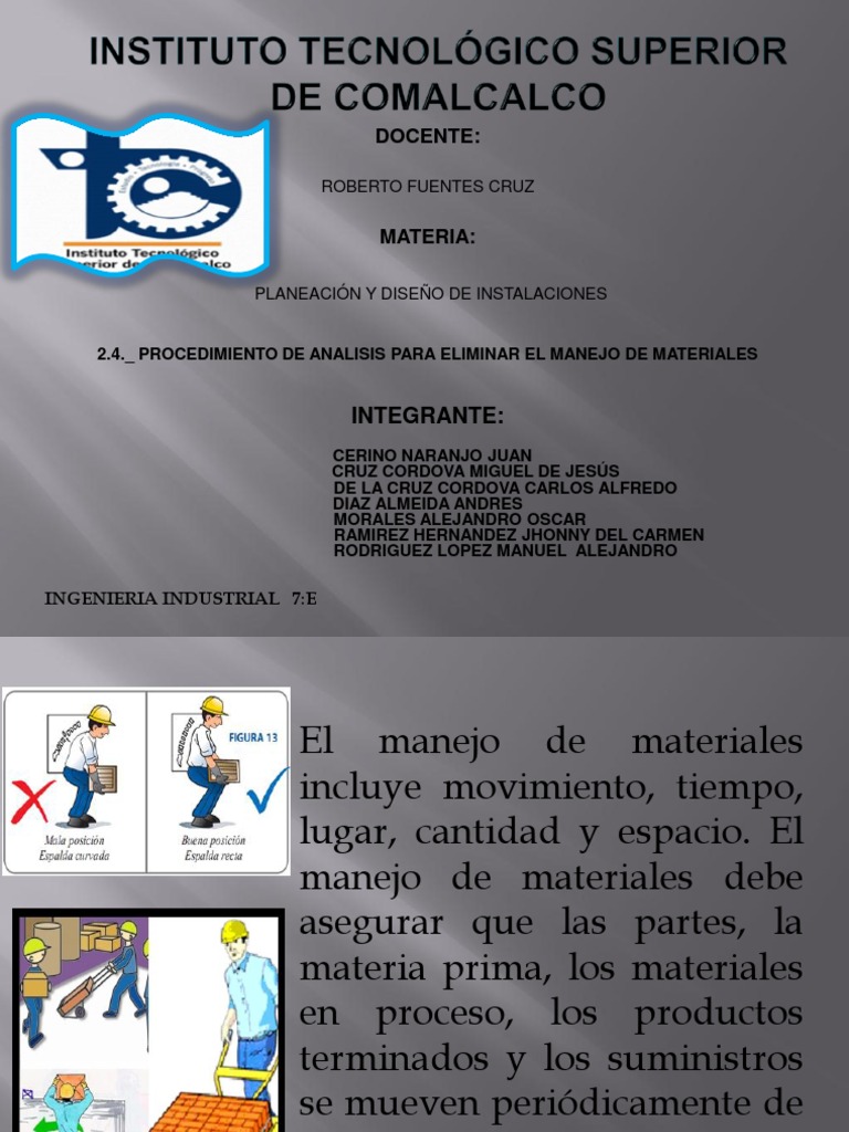 Procedimiento de Analisis Para Eliminar Manejo de Materiales.