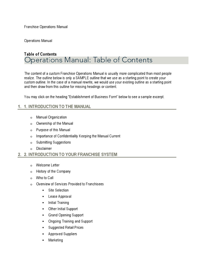 Franchise Operations Manual Overview | PDF | S Corporation | Partnership