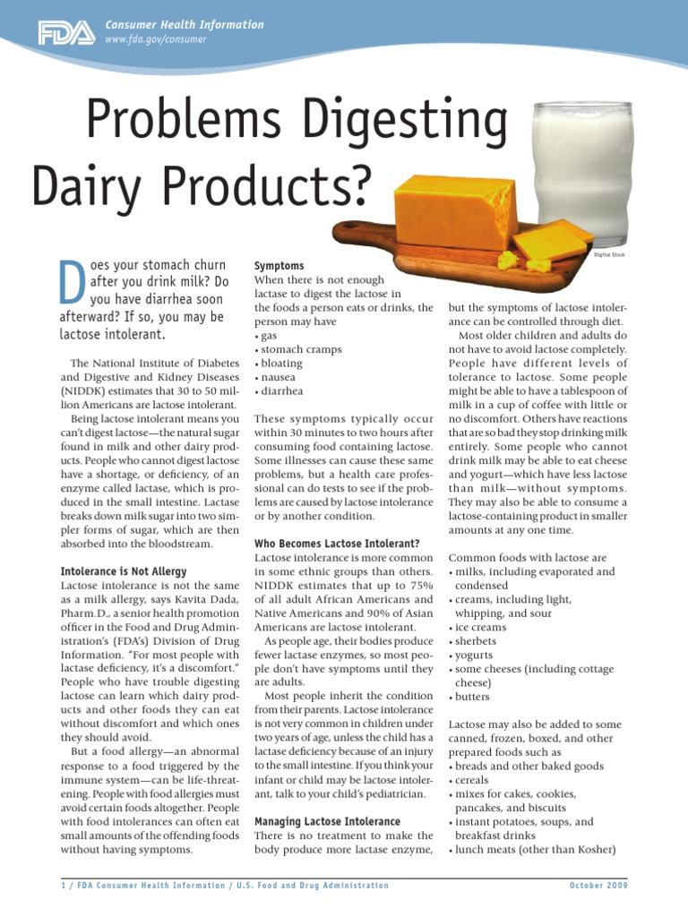 Lactose Intolerance FDA2009 Food Intolerance Milk