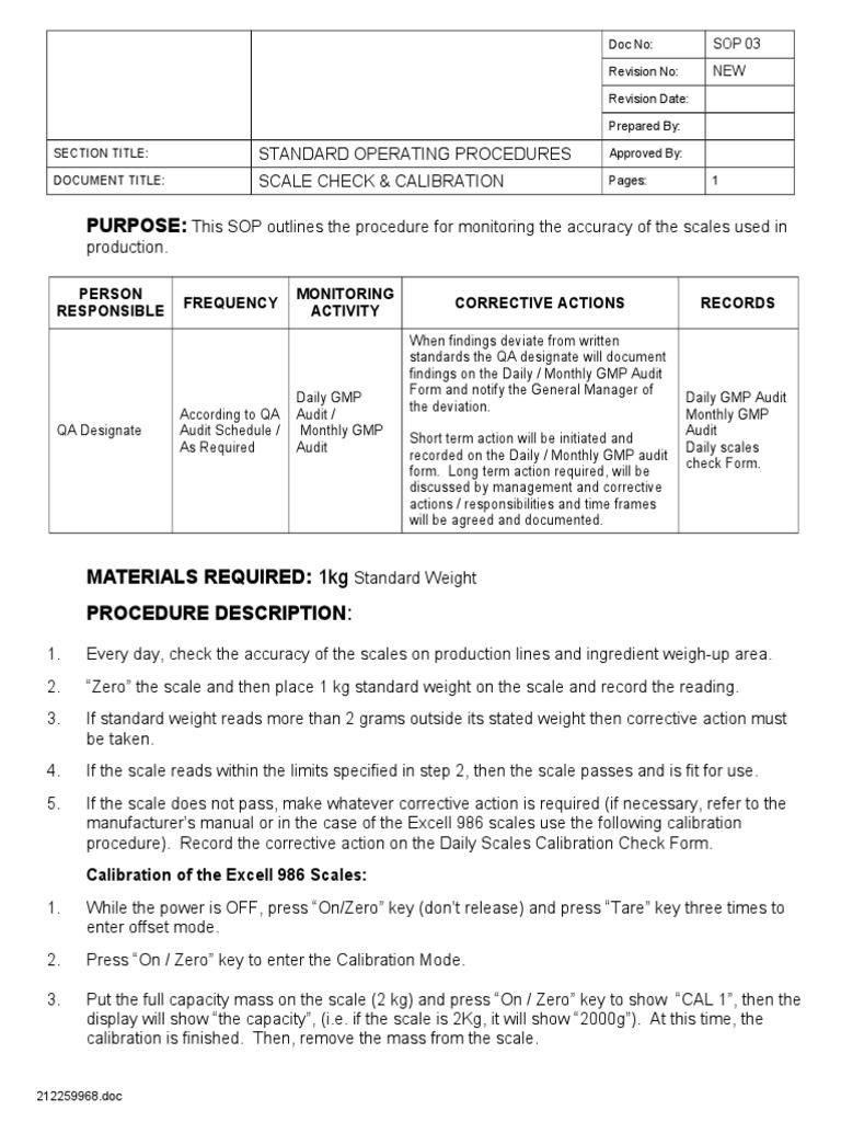 SOP Scale Check and Calibration Accuracy And Precision Scientific