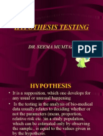 Hypothesis Testing: Dr. Seema Mumtaz