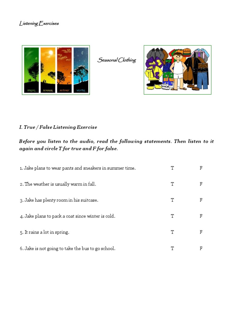 Seasonal Clothing Listening Exercises | PDF