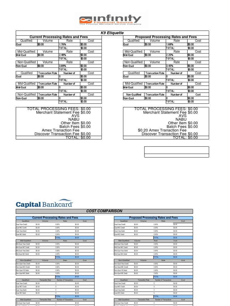 Rate Comparison for Merchant Processing Calculator | Credit Card | Debit Card