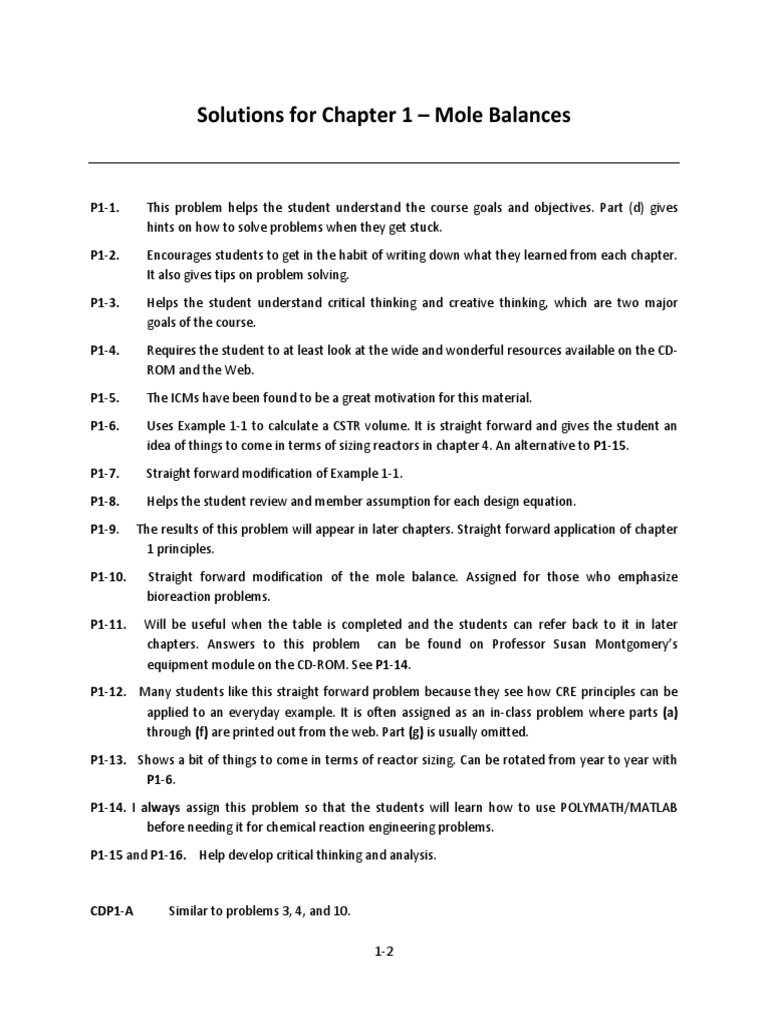 Solution Manual Essentials of Chemical Reaction Engineering | Chemical  Equilibrium | Reaction Rate