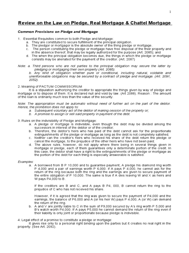Pledge, Mortgage, and Chattel Overview | PDF | Mortgage Law | Foreclosure