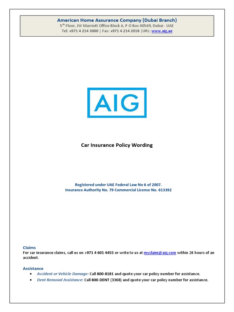AIG Auto T&C's | PDF | Car Rental | Indemnity