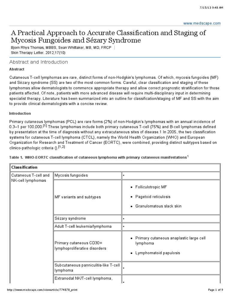 Classification and Staging of CTCL | PDF | Lymphoma | T Cell