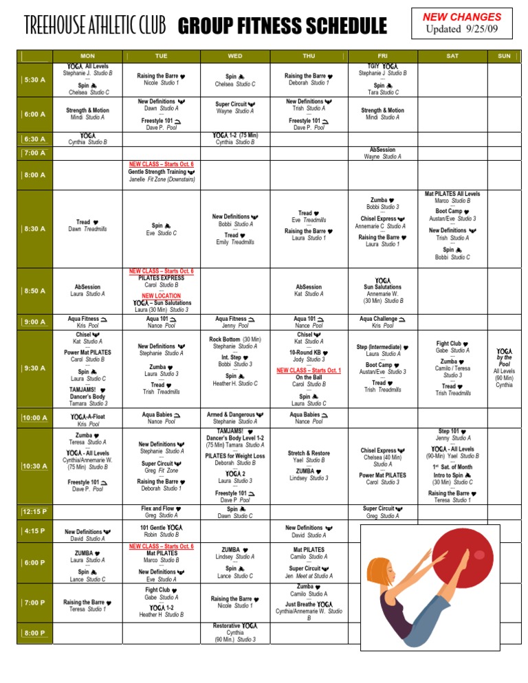 Treehouse Athletic Club Group Fitness Schedule PDF Physical