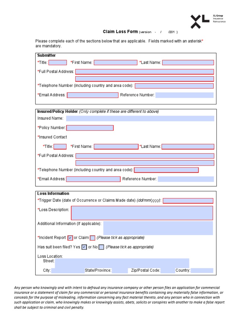 Submitter: Claim Loss Form | PDF | Insurance | Government Information