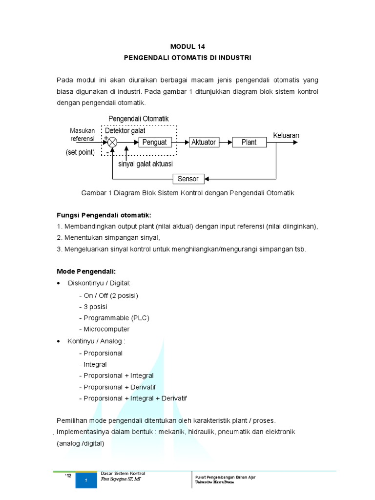Modul 14 Pengendalian Otomatis Di Industri | PDF | Metode & Bahan Ajar