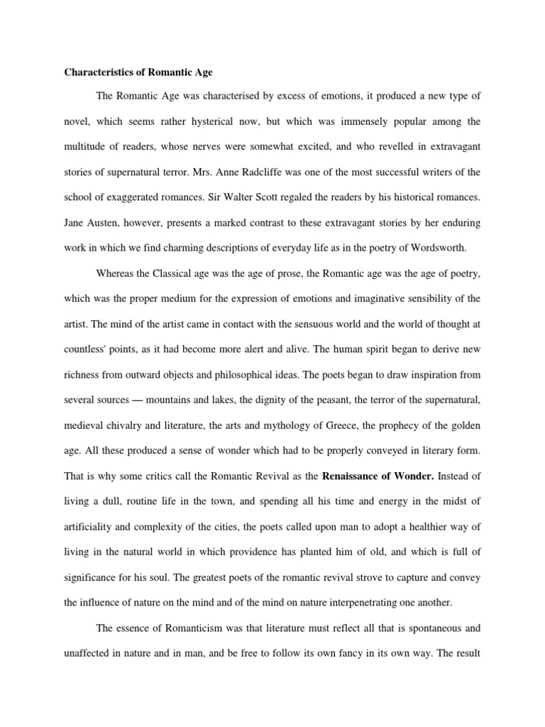 Characteristics of Romantic Age | PDF | Romanticism | Poetry