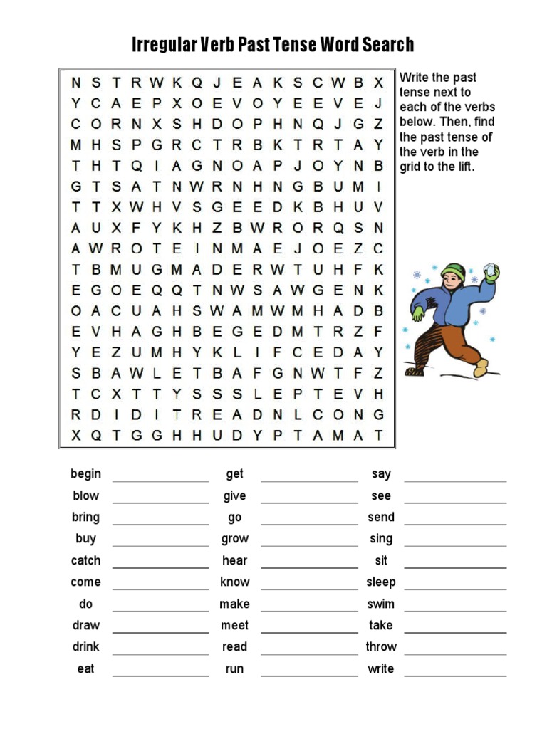 Irregular Verb Past Tense Word Search Pdf