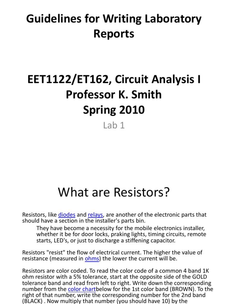 Guidelines For Writing Laboratory Reports PDF Resistor Experiment