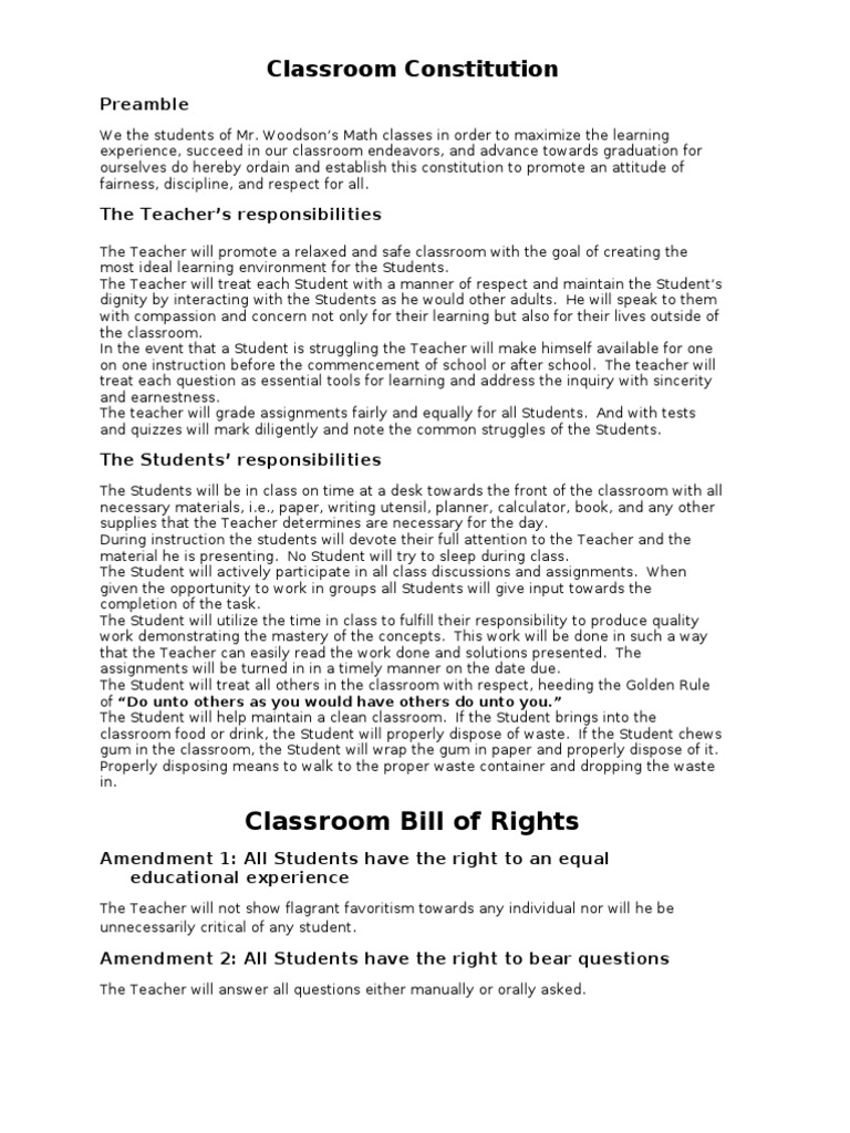 Classroom Constitution and Responsibilities | PDF | Classroom | Homework