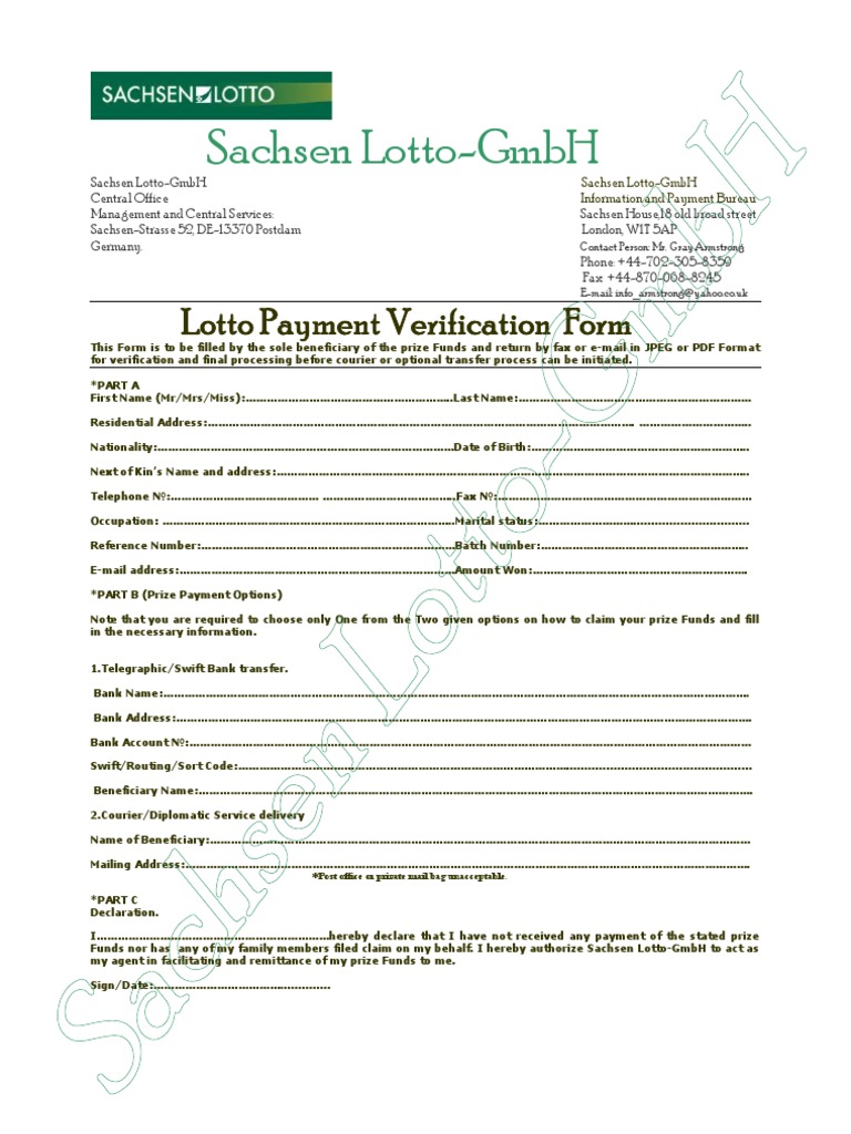Lotto Payment Verification Form Written Communication Service