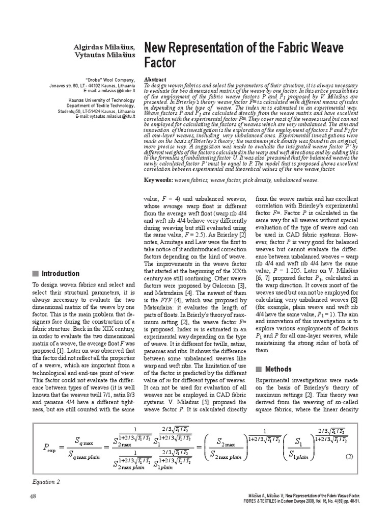 Textile Weave Factor Analysis | PDF | Weaving | Loom