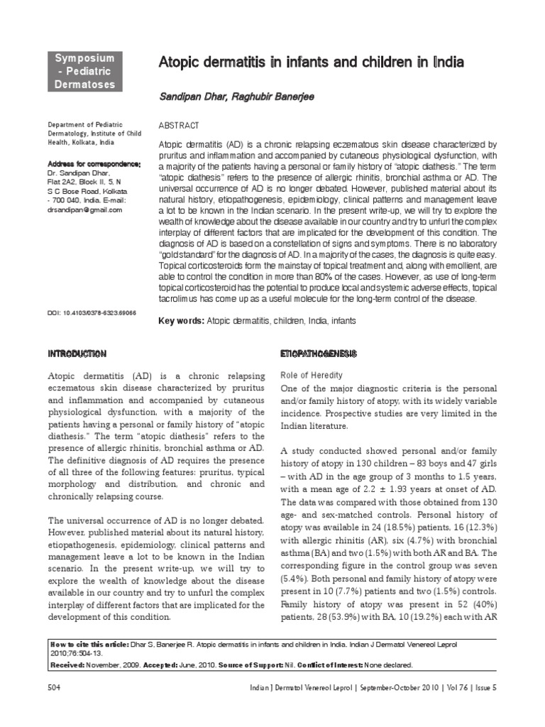 Atopic Dermatitis in Infants and Children in India | PDF | Dermatitis ...