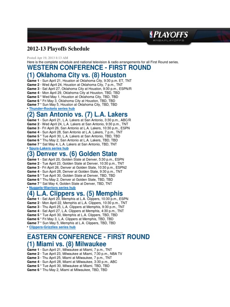 2012-13 NBA Playoffs First Round Schedule | PDF