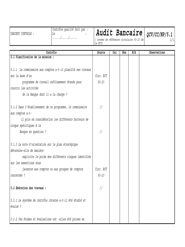 Questionnaire d'audit bancaire.pdf  Crédit (Finance)  Actionnaire