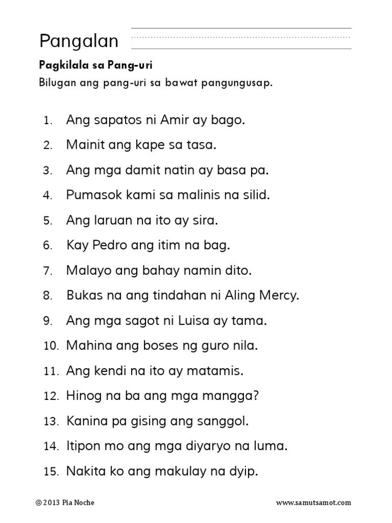pagkilala sa pang uri 3 pdf
