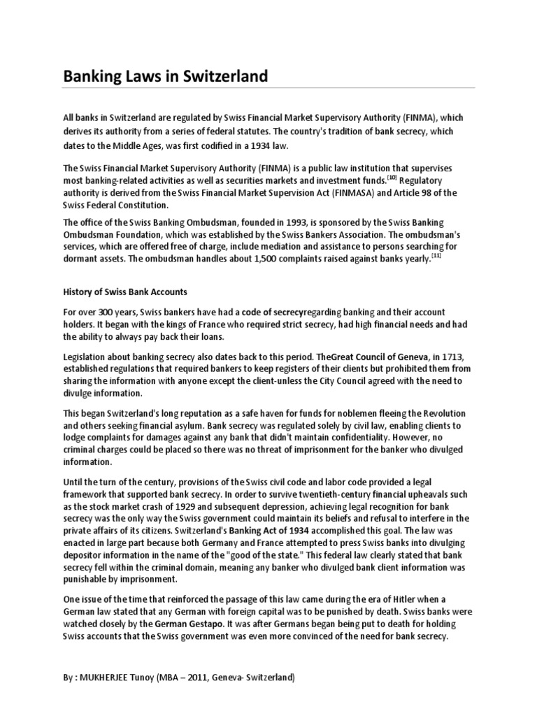 Banking Law In Switzerland Bank Secrecy Financial Services
