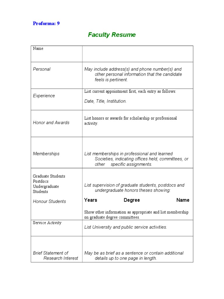 Proforma-9-Faculty Resume | PDF | Career & Growth