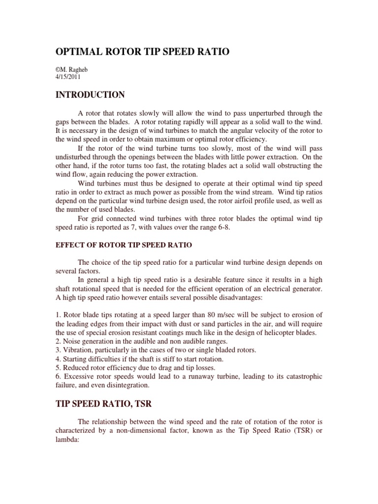 Optimal Rotor Tip Speed Ratio | PDF | Turbine | Wind Power