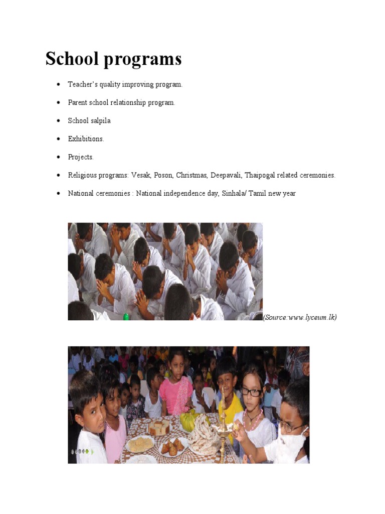 School Programs: (Source:www - Lyceum.lk) | PDF | Social Science