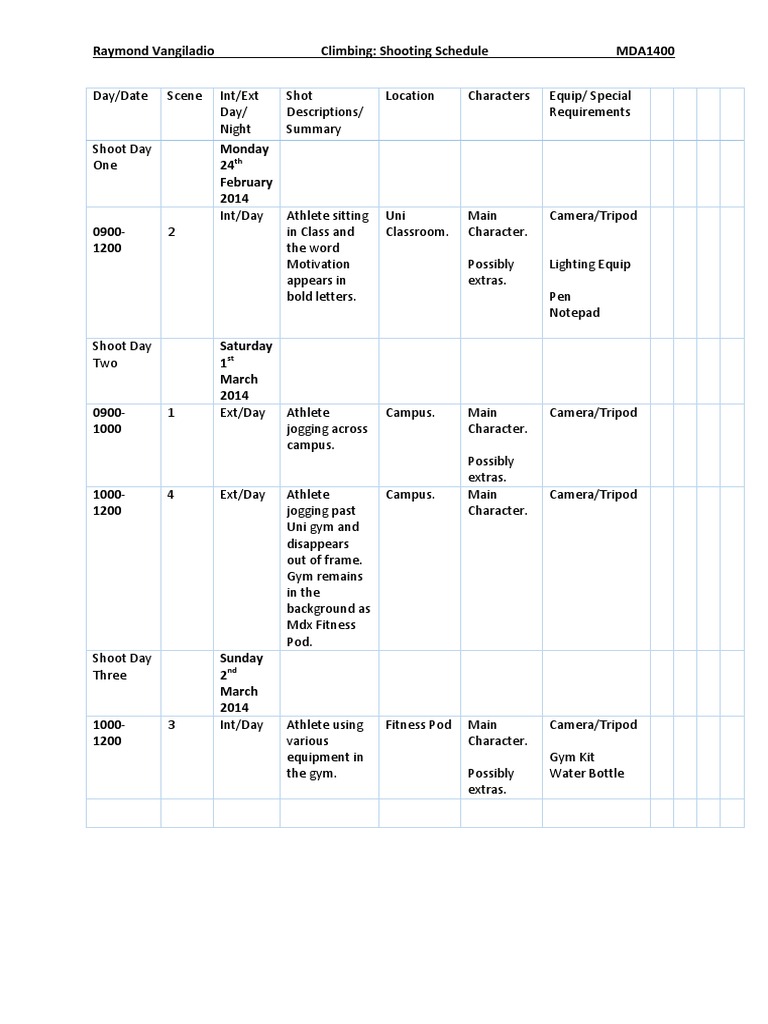 Film Production Schedule | PDF