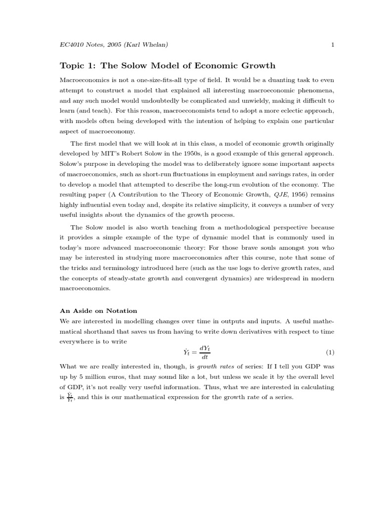 Solow Model Pdf Economic Growth Production Function