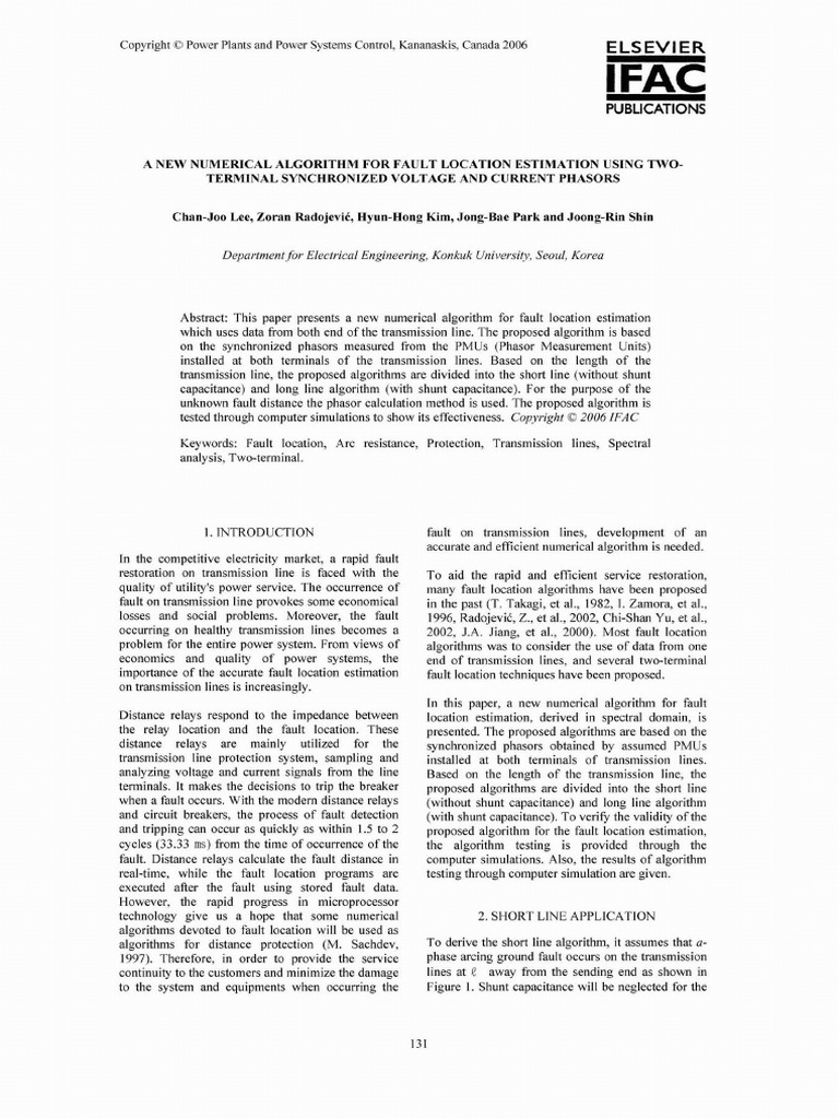 A New Numerical Algorithm For Fault Location Estimation Using Two ...