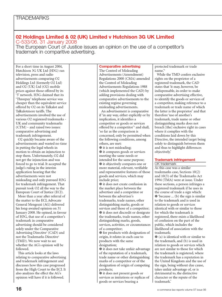 Comparative Advertising and the TMA 1994 | Trademark ...